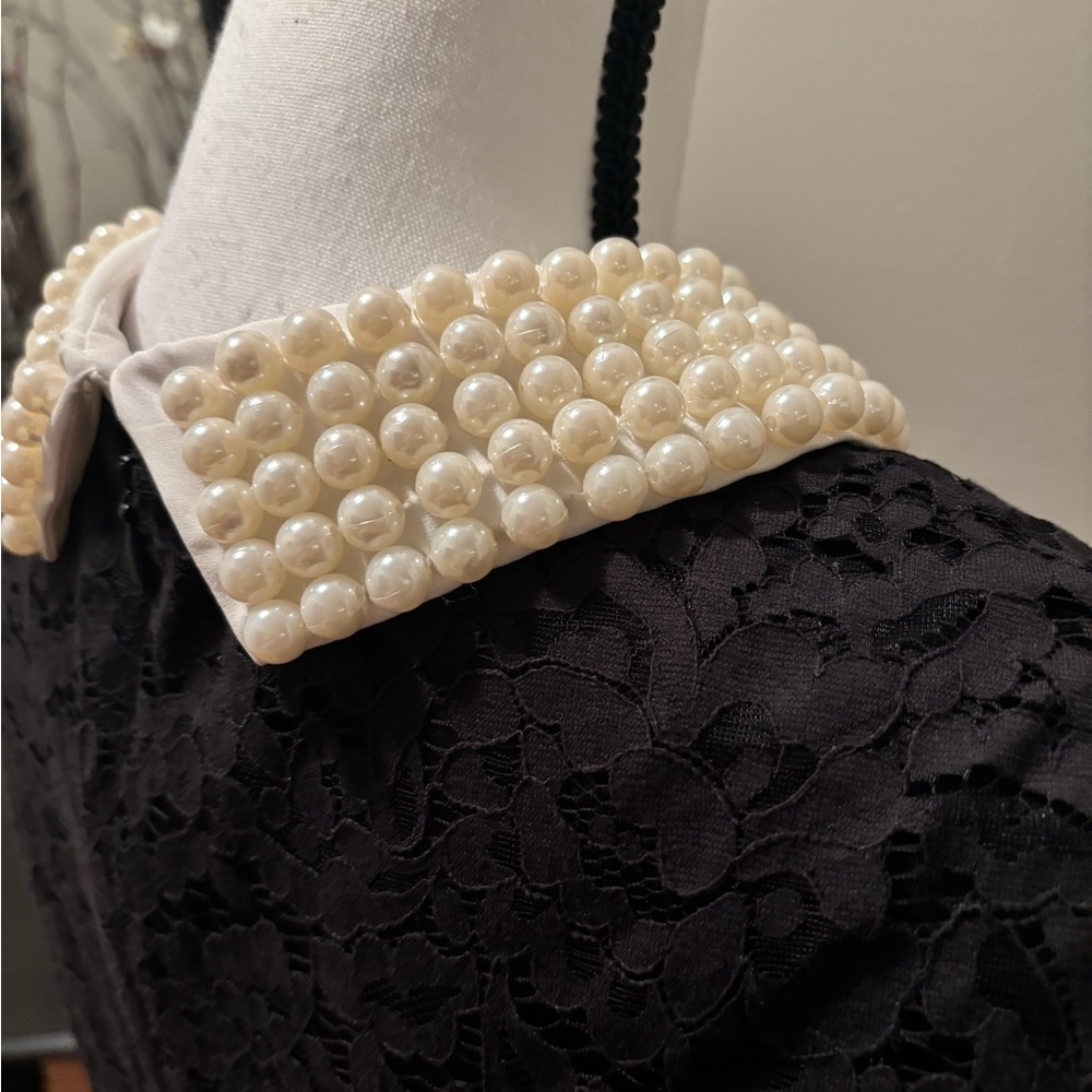 Betsey Johnson Black Lace Dress with Pearl Collar - Picture 7 of 10